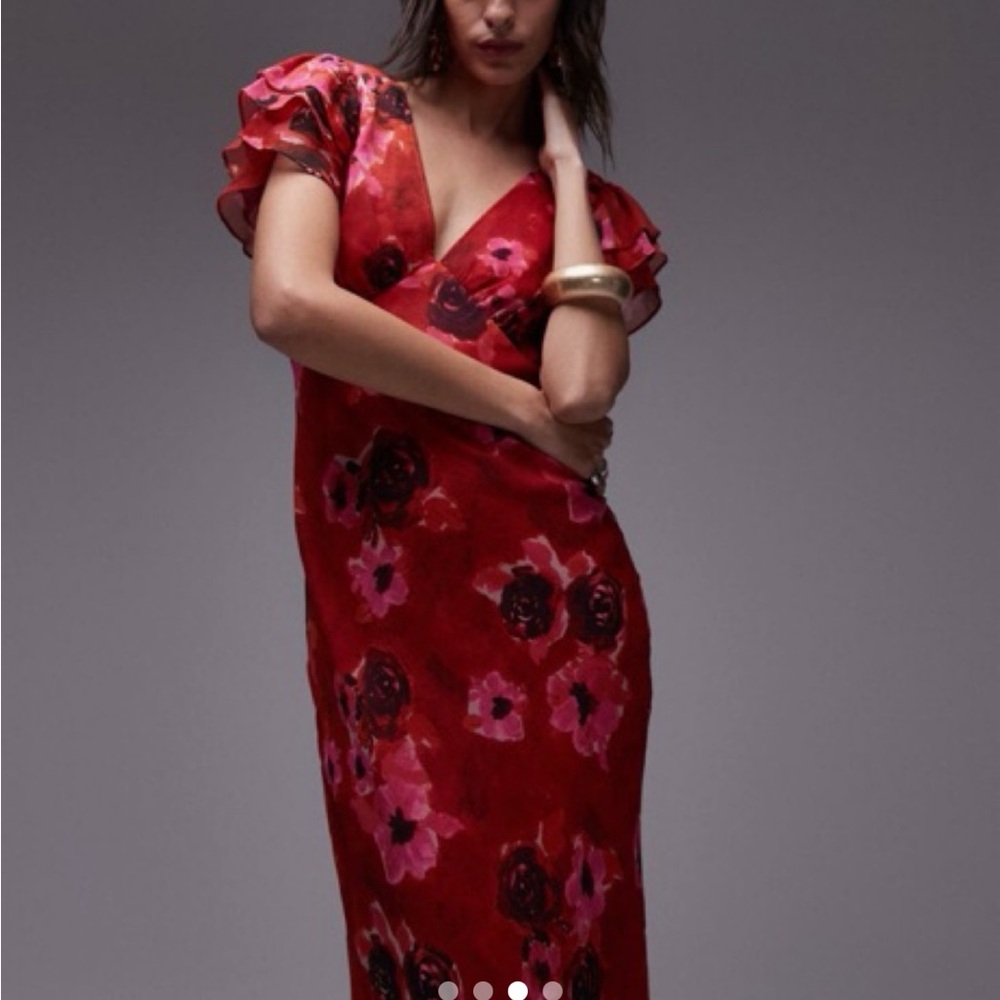 Topshop red floral maxi dress